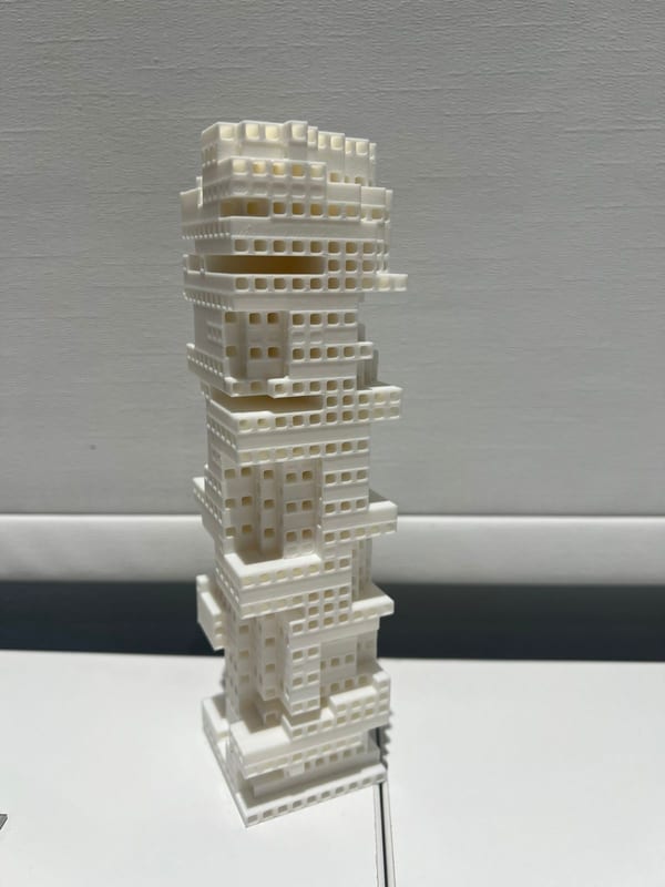 3D-printed model of the stacked-block tower