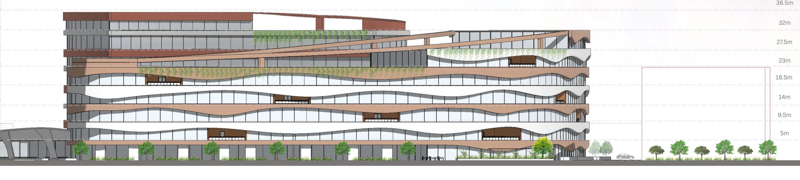 South-east elevation of the Terra building, cropped to the drawing