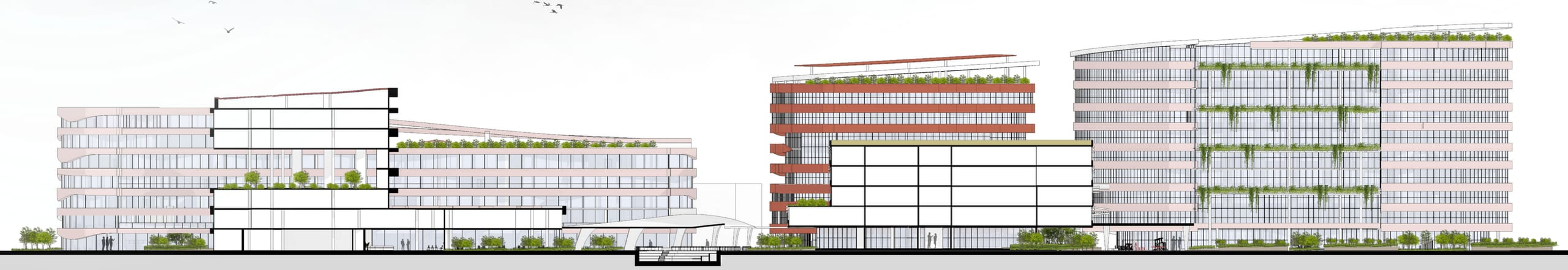 Urban section through the development, cropped to the building band