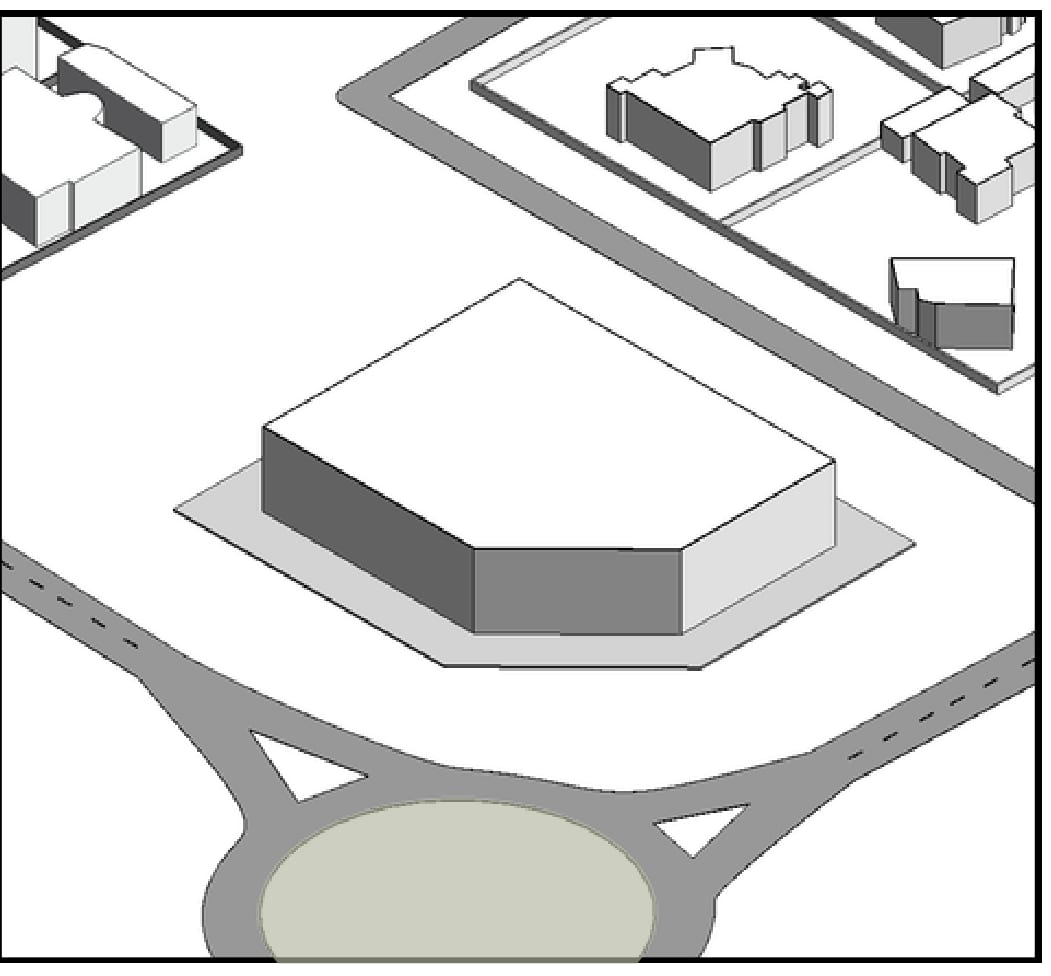Concept step 01: the initial block on the site by the roundabout